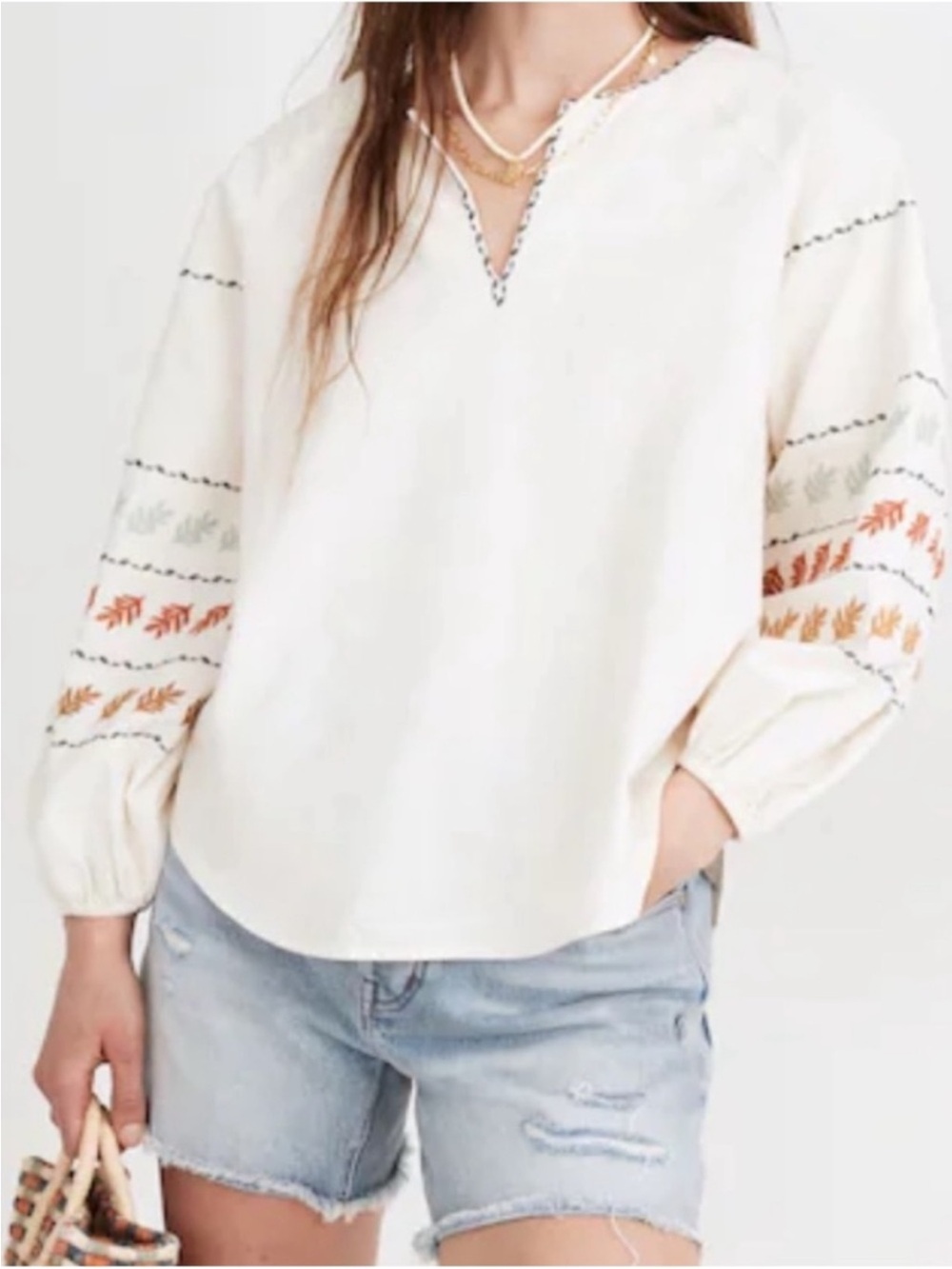 Madewell embroidery sleeve popovers Blouse